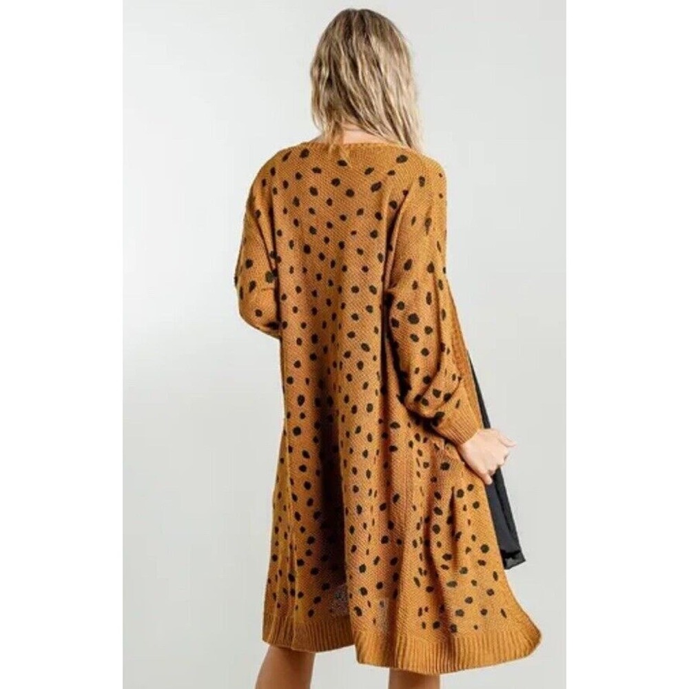 New She + Sky Brown/Black Dalmatian Print Open Front Long Cardigan Sweater Large